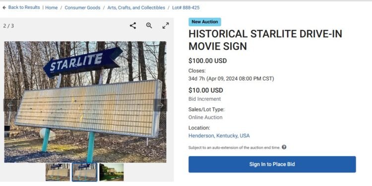 City is auctioning off old Starlite Drive-in sign