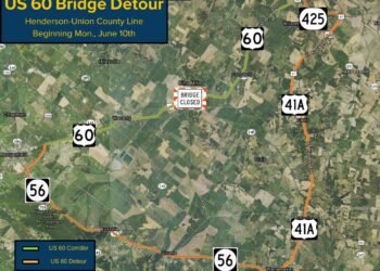 Bridge on U.S. 60 at Union County-Henderson County line blocked off starting Monday, traffic rerouted