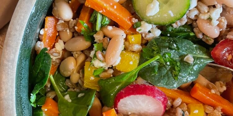A new favorite: Farro & Bean Salad Bowl with Honey Lemon Dressing