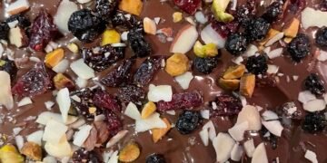 Delicious and easy dark chocolate, fruit & nut bark