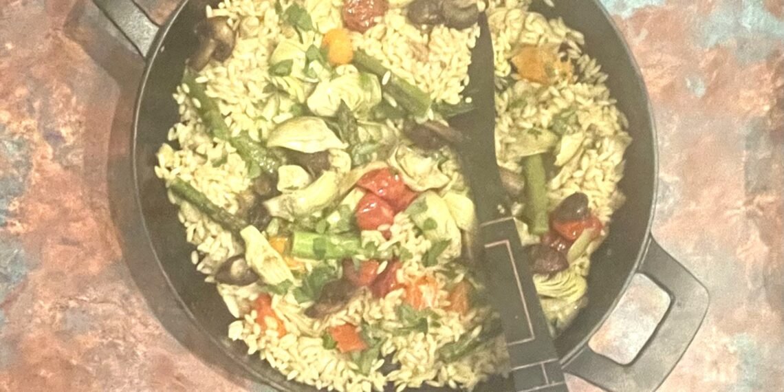 Roasted vegetables with orzo suits a lot of tastes