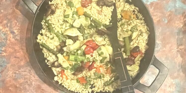 Roasted vegetables with orzo suits a lot of tastes