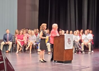 School district welcomes Ethel Rideout, wife of former superintendent Dr. Bill Rideout, at Wednesday convocation
