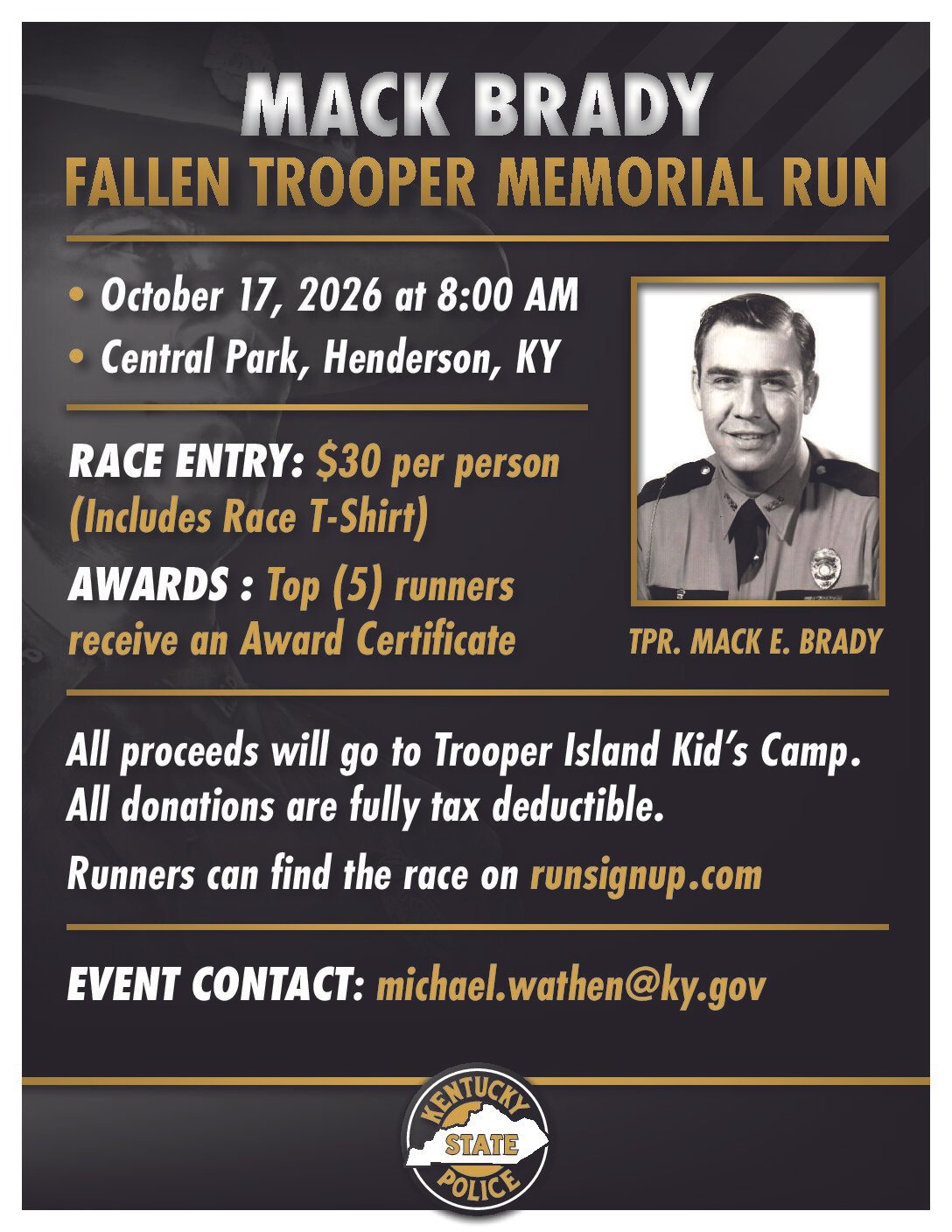 BRIEF: Fallen Trooper Mack Brady Memorial 5K is Oct. 17