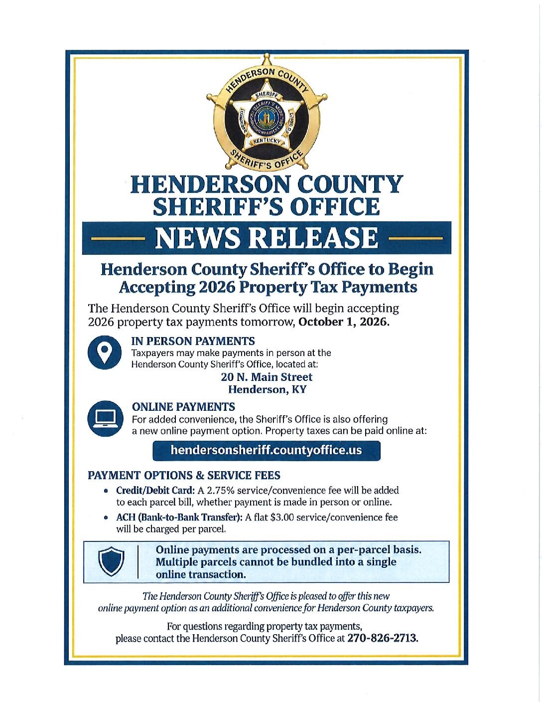 Sheriff’s office now accepting online payments for property taxes